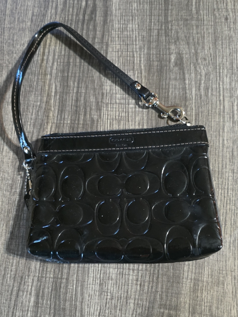 Coach Black Patent Signature Wristlet